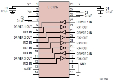 LTC1337, 5В низкопотребляющий приемопередатчик RS232